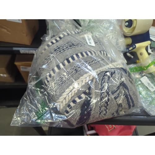 Size medium Color Blue and grey DII Navy Braided Stripe Throw - Woven Cotton Throw Blanket - Machine Washable - Blue - Versatile and Durable - Perfect for Home Decor and Gifting