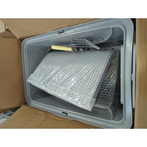 Grey 23.6 L × 15.7 W × 14.5 H Stainless Steel Cat Litter Box with Lid, 180° Flip Top XL Enclosed Litter Box with Trapping Mat & Metal Scoop, Front Top Dual Entry Steel Extra Large Cat Litter Pan