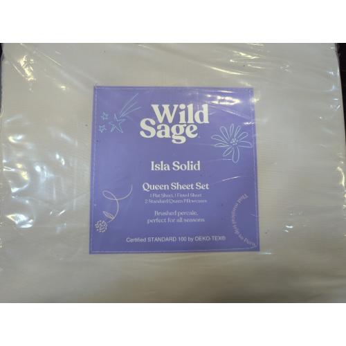 Lunar Queen Size Wild Sage Brushed Cotton Percale 300-Thread-Count Queen Sheet Set in Lunar Rock