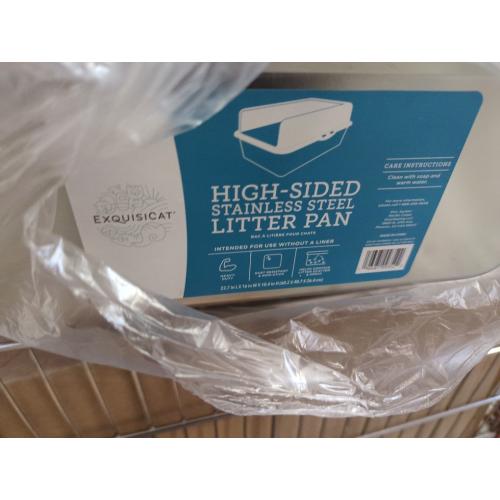 Stainless Steel Litter Box | XL Enclosed Cat Litter Boxs with Lid for Big Cats | High Sided, Anti-Urine Leakage | Non-Stick Bottom & Includes Litter Mat