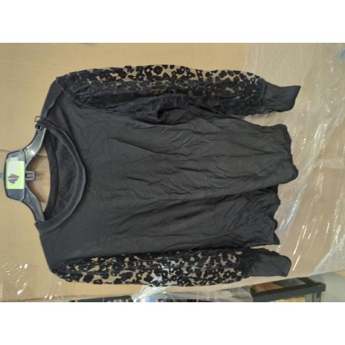 Womens XL Blouse Shirt Long Sleeve Crewneck Basic Casual Shirt Swiss Dot Mesh Sleeve Classic Slim Fit Shirt Tops