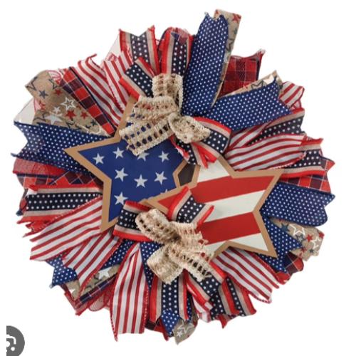 4 of July Wreath Stars and Stipes, Red, White,  and Blue