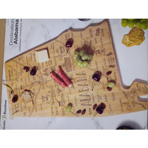 Totally Bamboo Destination Alabama Shaped Cutting Board – Bamboo Charcuterie and Serving Board with Hang Tie for Wall Display