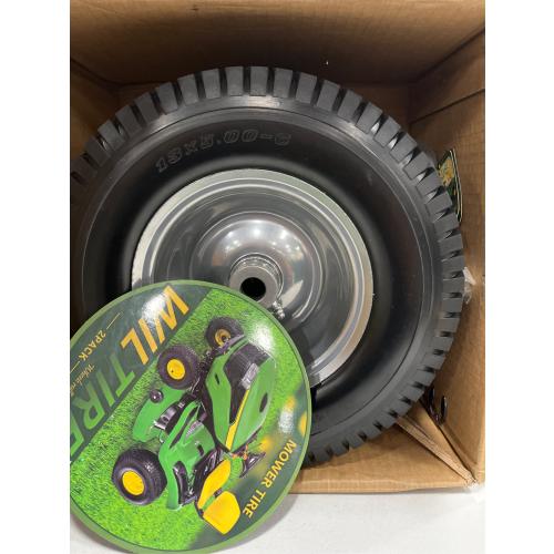 13x5.00-6 Flat Free Tire and Wheel Assemblies (2 Pack),13 x 5 x 6 Solid Rubbe Tires and Wheel for Riding Lawn Mower - With 3/4 Bushings (Extra 5/8 Bushings) and 3 Centered Hub (Gray)