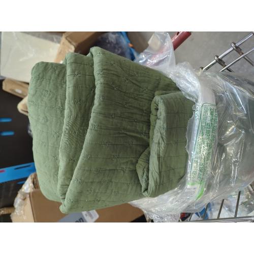 WDCOZY 100% Cotton King Size Quilt Set - Olive Green Striped Pick Stitch Soft Lightweight Bedspread, Textured Like Linen, Farmhouse Country Rustic Coverlet, Shabby Chic Gauze Bedding, 3 Pieces