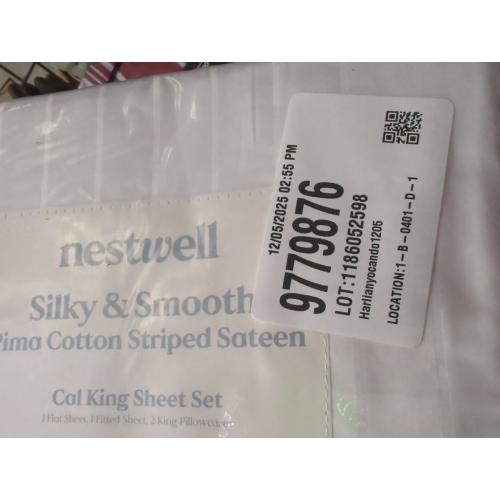Nestwell Pima Cotton 500-Thread-Count California King Sheet Set in White Stripe
