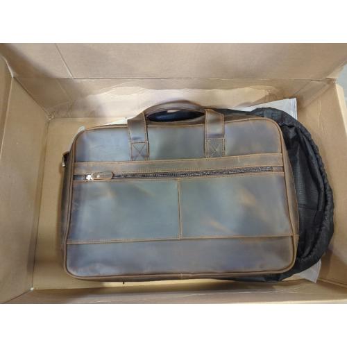 Dark Brown Augus Business Travel Briefcase Genuine Leather Duffel Bags for Men Laptop Bag fits 15.6 inches Laptop YKK Metal Zipper (Dark brown)