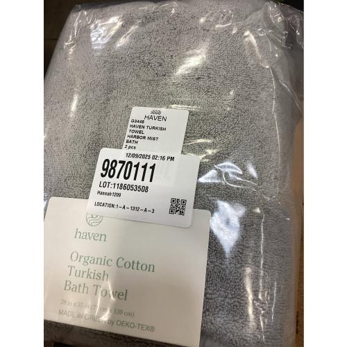 Haven Turkish Cotton Bath Towel in Harbor Mist Grey 2 PACK