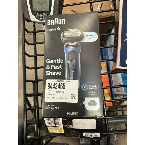 Braun Electric Shaver for Men, Series 6 6120s, Wet & Dry Shave, Turbo & Gentle Shaving Modes, with Precision Trimmer & Pouch, Blue