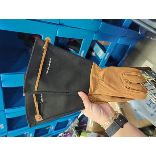 HANDLANDY Long Gardening Gloves for Men & Women, Cowhide Leather Rose Pruning Gloves, Breathable Thorn Proof Gauntlet Glove (Brown-Cowhide, XL)