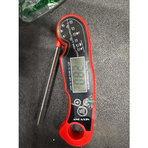 Meat Thermometer Digital for Grilling and Cooking - ANDAXIN Waterproof Ultra-Fast Instant Read Food thermometers with Backlight & Calibration for Kitchen, Deep Fry, BBQ, Grill(Red/Black), LCD