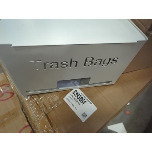 Size Large Trash Bag Holder Dispenser, Metal Garbage Bag Dispenser Roll Holder, Kitchen Trash Storage Organizer for Under Sink, Wall Mounted or Countertop, White