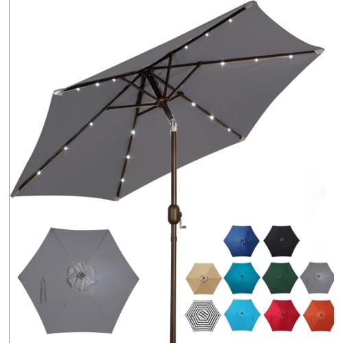 ABCCANOPY Durable Solar Led Patio Umbrellas with 24LED Lights 7.5FT with 6 Sturdy Ribs (Dark Grey)