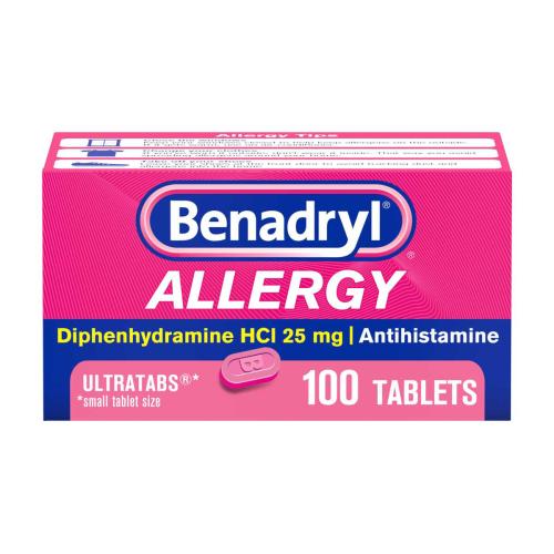Benadryl Ultratabs Antihistamine Allergy Relief Medicine, Diphenhydramine HCl Tablets, 100 ct