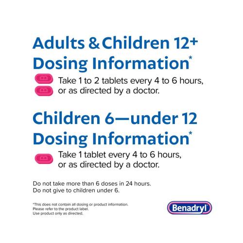 Benadryl Ultratabs Antihistamine Allergy Relief Medicine, Diphenhydramine HCl Tablets, 100 ct