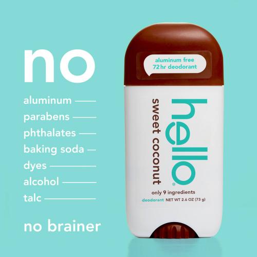 Hello Sweet Coconut Aluminum Free Deodorant, Shea Butter, Vegan, 2.6 oz Stick Deodorant