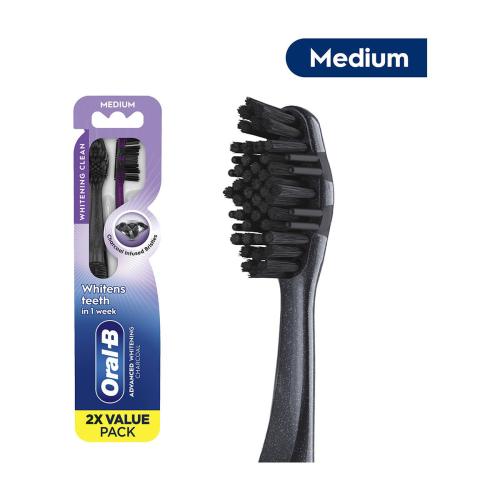 Oral-B Advanced Whitening Charcoal Toothbrushes, Medium, 2 ct