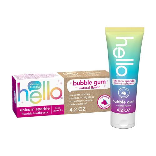 hello Unicorn Sparkle Kids Toothpaste with Fluoride, Bubble Gum Toothpaste, 4.2 oz