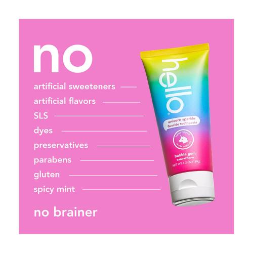 hello Unicorn Sparkle Kids Toothpaste with Fluoride, Bubble Gum Toothpaste, 4.2 oz