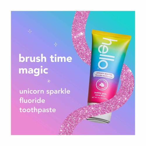 hello Unicorn Sparkle Kids Toothpaste with Fluoride, Bubble Gum Toothpaste, 4.2 oz