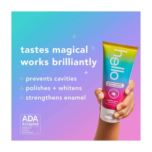 hello Unicorn Sparkle Kids Toothpaste with Fluoride, Bubble Gum Toothpaste, 4.2 oz
