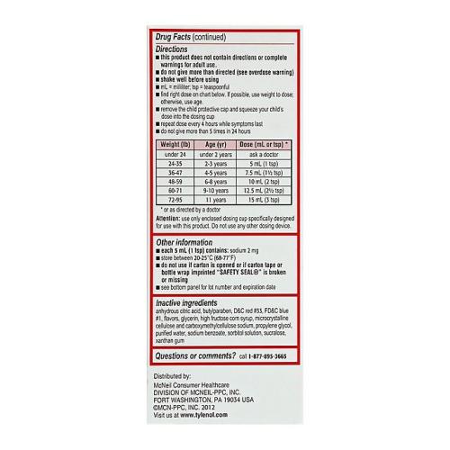 Tylenol® Children's 4 oz. Pain Reliever/Fever Reducer Oral Suspension Liquid in Grape 2 pk