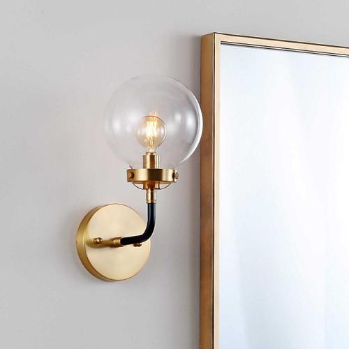 JONATHAN Y Caleb 1-Light 8 Brass Wall Sconce in Black/Brass