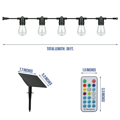 Westinghouse 36' Solar Powered LED Color Changing String Light Set, 15 Bulbs with Remote Control