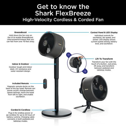 Shark FlexBreeze Fan with InstaCool Mist Attachment, Cordless & Corded, Outdoor & Indoor