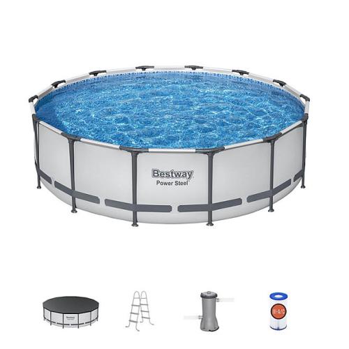 Bestway Power Steel Round Above Ground Pool Set, L 14’ x W 42”