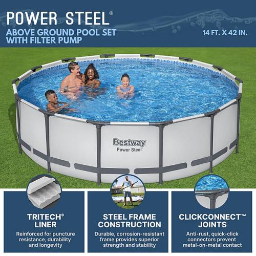 Bestway Power Steel Round Above Ground Pool Set, L 14’ x W 42”