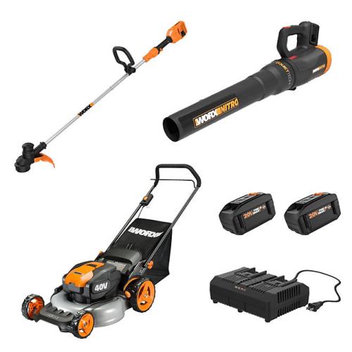 Worx 40v Combo, Includes 20 Push Mower, 13 String Trimmer, Quiet Tech Blower