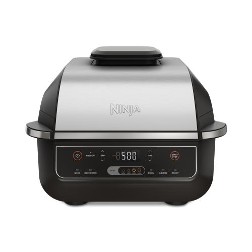 Ninja Foodi 6-in-1 Indoor Grill with Air Fry, Roast EG201 Black/Silver: Smokeless, Cool Touch, Digital Display, Dishwasher-Safe, Recipes Included