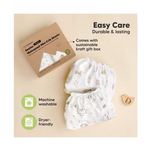 KeaBabies 2pk Soothe Waterproof Fitted Mini Crib Sheets for Girl, Boy, 100% Organic Soft Cotton Pack and Play Sheets - Gray