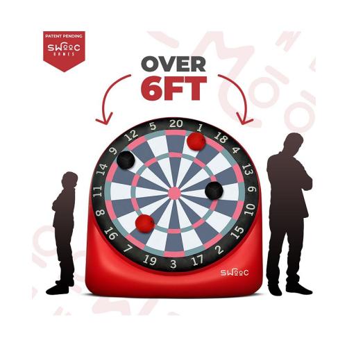 Giant Kick Darts (Over 6 ft. Tall) with Over 15 Games Included - Giant Inflatable Outdoor Dartboard with Soccer Balls - Red - Large