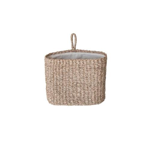 Storied Home Hand-Woven Seagrass Wall Basket with Loop and Cotton Lining, Natural - Tan/Beige