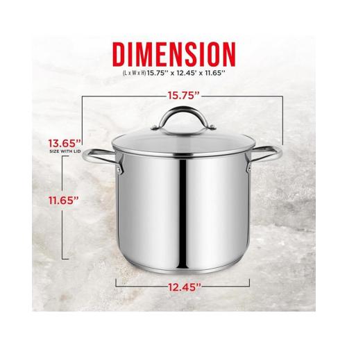 Bakken-Swiss Deluxe 20-Quart Stainless Steel Stockpot w/Tempered Glass See-Through Lid - Simmering Delicious Soups Stews & Induction Cooking - Exceptional Heat Distribution - Heavy-Duty & Food-Grade - Silver - 12