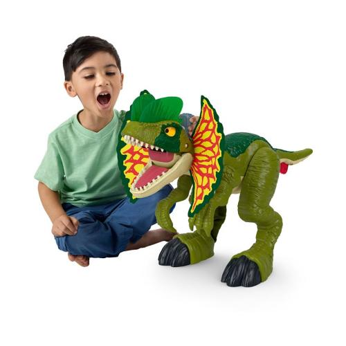 Imaginext Jurassic World Thrash Attack Dilophosaurus Dinosaur Toy with Lights Sounds for Kids - Multi - No Size