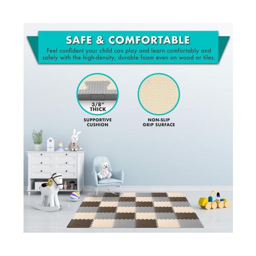 ProsourceFit ProSource Kids Floor Play Mat 3/8-in, 36 Sq Ft - 36 Tiles - Brown - 36