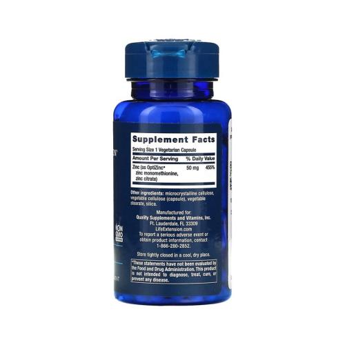 Life Extension Zinc Caps High Potency 50 mg - 90 Vegetarian Capsules - 90 Count