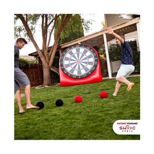 Giant Kick Darts (Over 6 ft. Tall) with Over 15 Games Included - Giant Inflatable Outdoor Dartboard with Soccer Balls - Red - Large
