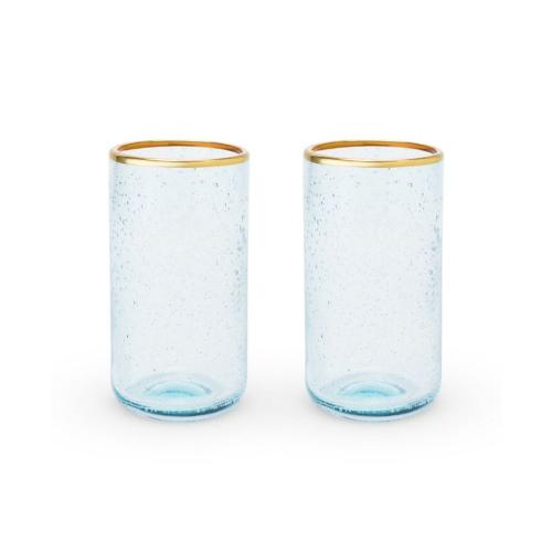 Twine Aqua Bubble Gold Rim Glass Tumblers, Set of 2, 16 Oz - Blue