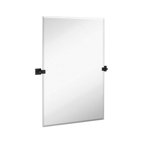 Frameless Wall Mirror with Squared Wall Brackets for Bathroom - Black - 24x36