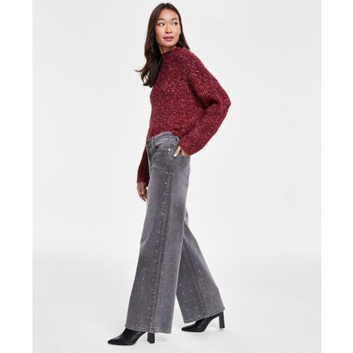 SIZE 25. DKNY Jeans Women's High-Rise Rhinestone Wide-Leg Jeans - Black - 25