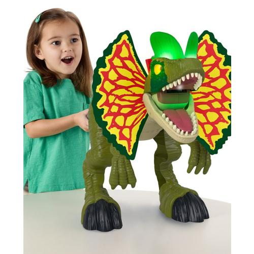 Imaginext Jurassic World Thrash Attack Dilophosaurus Dinosaur Toy with Lights Sounds for Kids - Multi - No Size