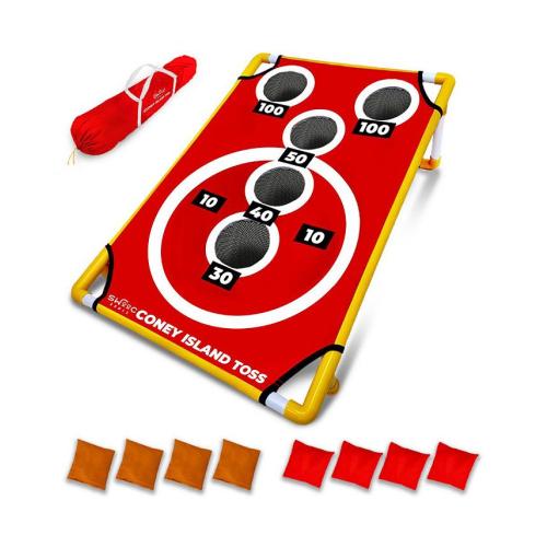 Coney Island Toss - Boardwalk Inspired Cornhole Bounce Game (15  Games Included) - PVC Corn Hole Bean Bag Toss Game - Red - Medium