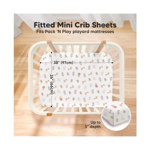 KeaBabies 2pk Soothe Waterproof Fitted Mini Crib Sheets for Girl, Boy, 100% Organic Soft Cotton Pack and Play Sheets - Gray