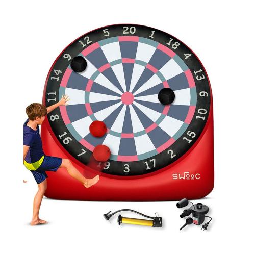 Giant Kick Darts (Over 6 ft. Tall) with Over 15 Games Included - Giant Inflatable Outdoor Dartboard with Soccer Balls - Red - Large