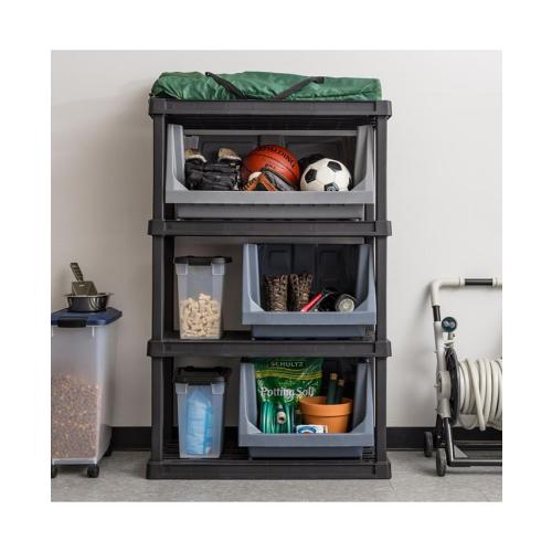 IRIS USA Medium Stackable Storage Bins Open Front, Heavy Duty Garage Organization, Gray 3Pack