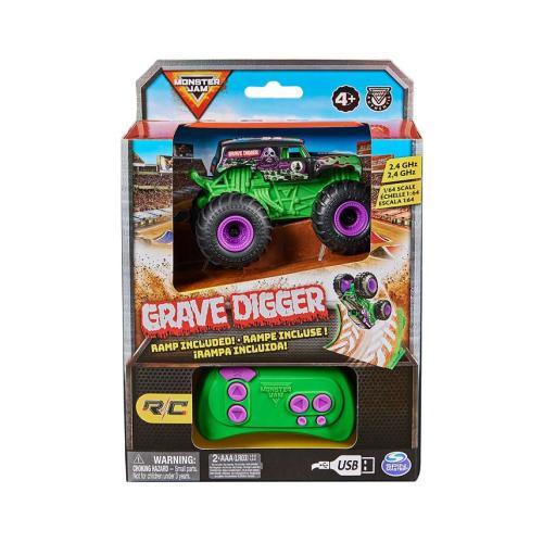 Monster Jam, Grave Digger Remote Control Monster Truck 1:64 Scale, Includes Ramp, RC Cars - Multi